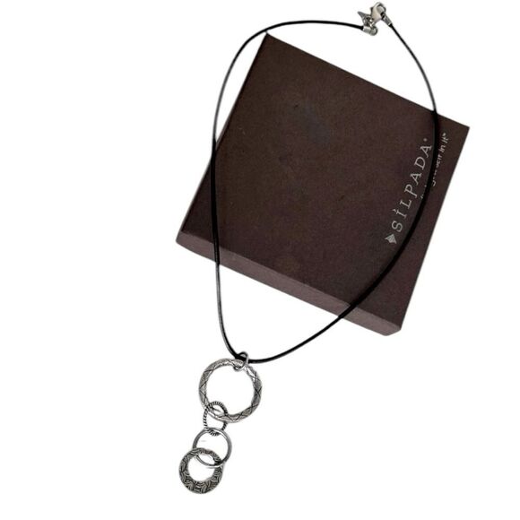 N1821 Silpada Retired Brown Leather Necklace with 4 Linked Rings Pendant - Picture 1 of 5